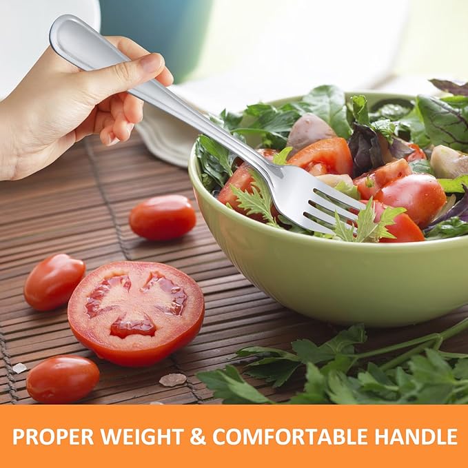 Dinner Fork Set -12 PCS Silver 18/0 Premium Food Grade Stainless Steel Flatware Salad Forks， Durable Metal Forks Silverware, Mirror Polished & Dishwasher Safe for Home, Kitchen, Restaurant