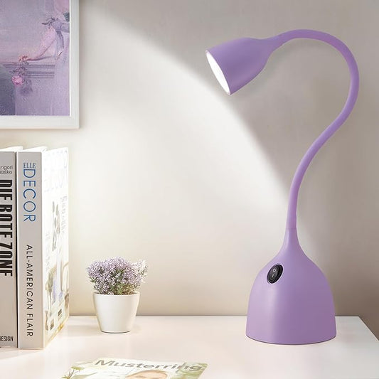Gooseneck Desk Lamp 360° LED Flexible Reading Light Small Desk Lamps for Small Spaces Home Office Bedroom College Dorm Desk Bookshelf Nightstand Table Lamp (Purple)