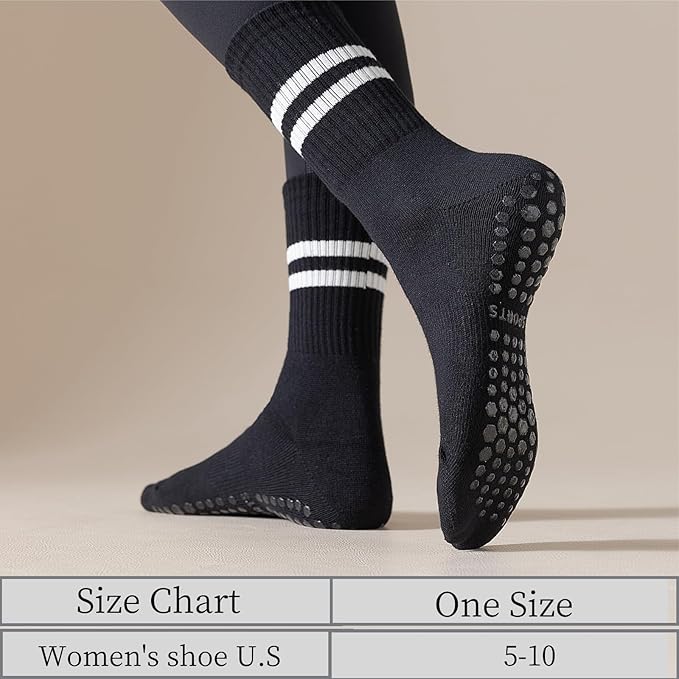 Yoga Socks with Non-Slip Grips for Women - 4 Pairs Pilates, Barre, Gym, Dance Workout Anti-Skid Socks