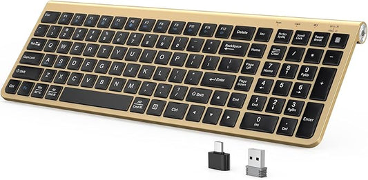 JOYACCESS Black Gold Wireless Keyboard with Low-Profile Keys - 2.4GHz Full-Sized,Windows & Mac OS, Quiet,Ergonomic Keyboard for Computer, Laptop, PC, Mac,Windows- Gold