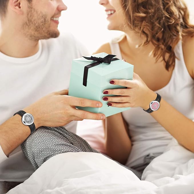 Essential Aromatherapy Oil Diffuser Locket Hollow Celtic Charm Leather Wrap Bracelet with 6 Color Pads,Size Adjustable,Black