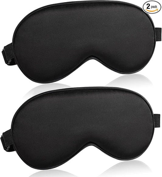 Sleep Mask for Women and Men 2 Pcs Eye Mask for Sleeping Adjustable Strap Blackout Silk Sleep Eye Masks Soft Eye Covers Blindfolds Black 2 Pack