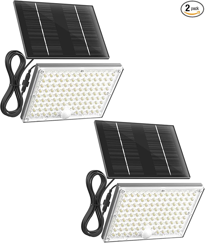 SUPERDANNY Solar Outside Lights with 113 Bright LEDs 7000K, Motion Sensor Outdoor Flood Lights Dusk to Dawn with 16ft Cable IP65 Waterproof, Security Light for Garden Barn Porch 2 Pack