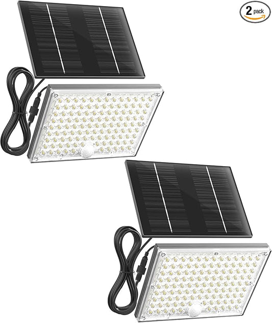 SUPERDANNY Solar Outside Lights with 113 Bright LEDs 7000K, Motion Sensor Outdoor Flood Lights Dusk to Dawn with 16ft Cable IP65 Waterproof, Security Light for Garden Barn Porch 2 Pack