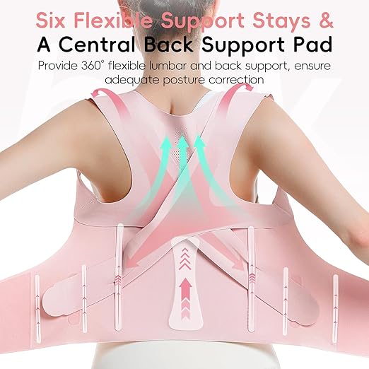 babaka Posture Corrector for Women, Invisible Lightweight Adjustable Back Brace for Upper and Lower Back Pain Relief, Hunchback, Hump, Scoliosis, Thoracic, Spine Corrector Under Clothes (Pink, Medium, Waist: 29''-35'')