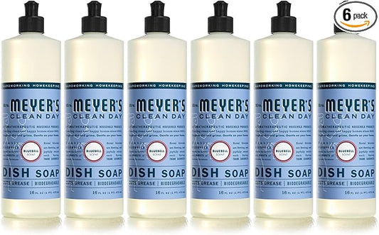 MRS. MEYER'S CLEAN DAY Liquid Dish Soap, Biodegradable Formula, Bluebell, 16 fl. oz - Pack of 6