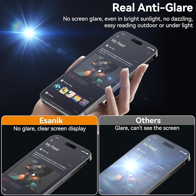 Esanik for iPhone 16/15 Matte Glass Screen Protector [Auto-alignment] Anti-Glare & Anti-Fingerprint,Anti-Reflection,Bubble Free, Smooth as Silk, 2 Pack 9H Glass Screen Cover