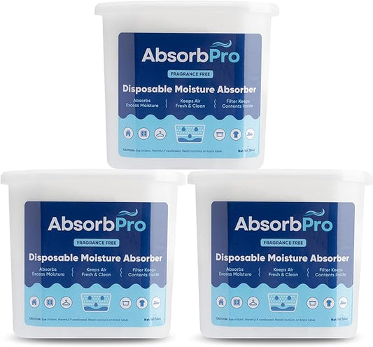 Moisture Absorber Tub Fragrance Free - 3-Pack - 18 oz Unscented Disposable Odor Eliminator Box & Dehumidifier for Garage, Home, Kitchen, Bedroom, Bathroom, Closet, Cars, and Boats