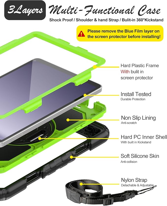 Case for Samsung Galaxy Tab A9 8.7", Shockproof with Screen Protector/Rotating Kickstand/Pen Holder/Hand Strap, Heavy Duty Protective for Samsung A9 Tablet Case SM-X110/X115/X117 (Green)