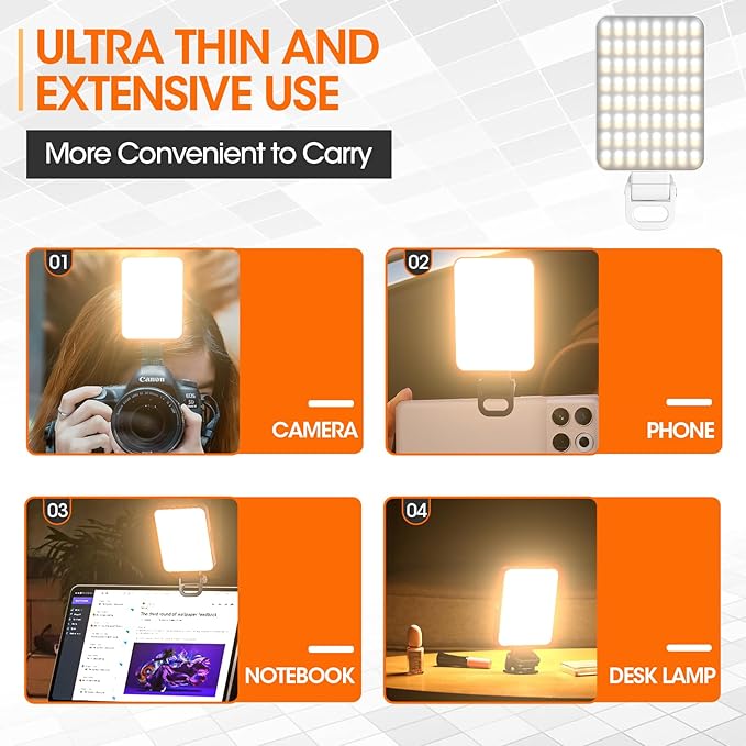 Magnetic Selfie Light, Portable Phone Light Clip, Rechargeable Ring Light for Video Recording, Conference, Live Streaming, TikTok, Makeup, Compatible with iPhone, Laptop, and Camera, White