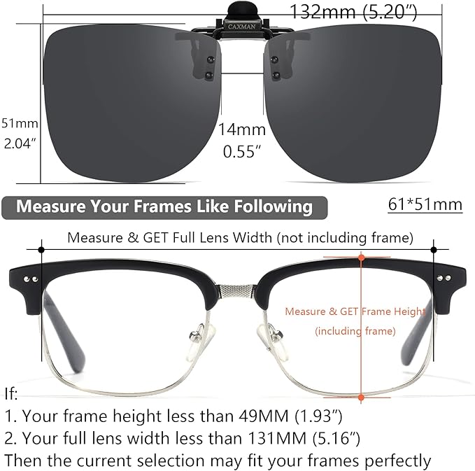 Polarized Clip-on Flip Up Metal Clip Rimless Sunglasses for Prescription Glasses