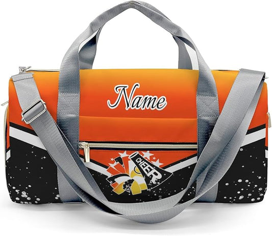 Cheer Cheerleader Personalized Duffel Bag Customized Yoga Sport Bags with Name Travel Duffel Bag Shoulder Bag Deep Orange Weekender Bags with Shoe Compartments