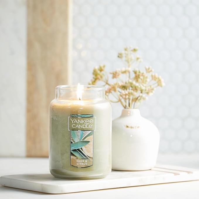 Yankee Candle Sage & Citrus Scented, 22oz Single Wick Candle, Over 110 Hours of Burn Time, Ideal for Home Decor and Gifts, Classic Large Jar, Ivory (Pack of 2)
