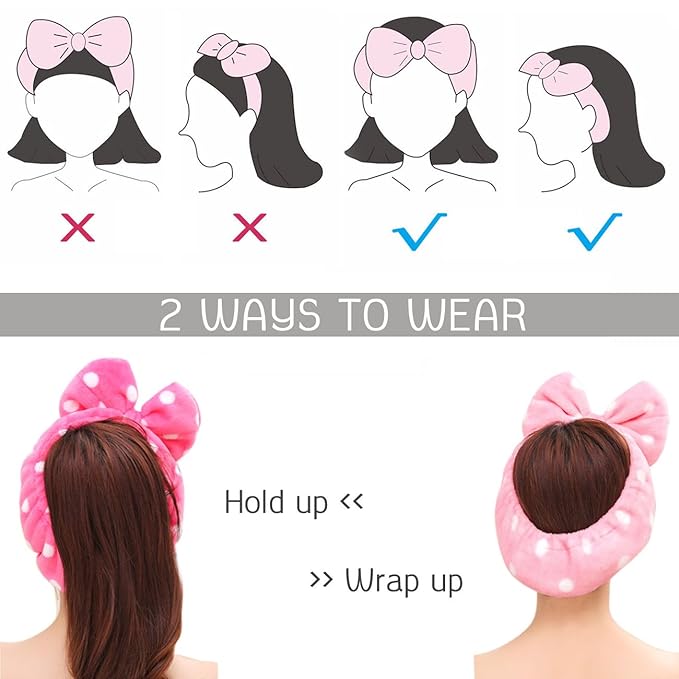 Hairizone Makeup Wrap Headband for Facial Wash Shower Hairband Adjustable Elastic Bowknot Cosmetics Hair Band for Women (Roseo)