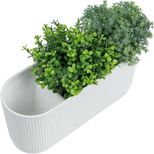 MyGift 11 Inch Ceramic Herb Planter with Drainage, Modern 3 Compartment Plant Pot, Decorative Garden Pots for Planting Herbs Flowers Succulents