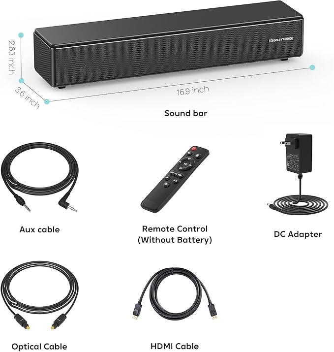 2.0 CH Dolby Digital Sound Bar - Bluetooth Home Theater Speaker with HDMI ARC, Optical, Aux for Smart TV, Gaming, PC & Projector, Compact Speaker Bar with 3D Surround Sound Home Theater Soundbar