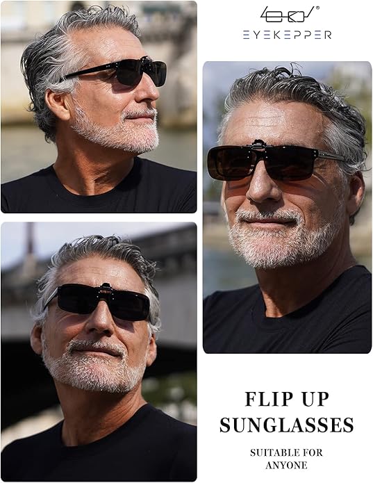 Eyekepper 4 Pack Flip-up Clip-On Sunglasses 59x39 MM Metal Wear Over Glasses
