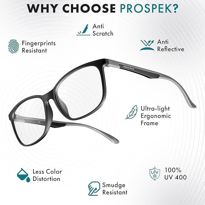 Prospek Mens Blue Light Glasses,CARBON - High Optical Quality Lenses and Ultra Light Frame