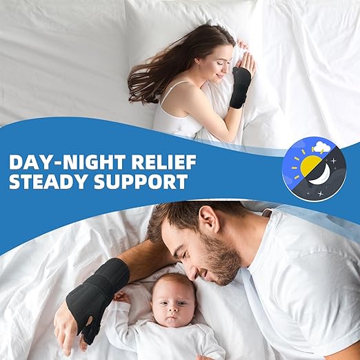 JUPITER Carpal Tunnel Wrist Brace, Day & Night Support, Thumb Spica Splint for Right Hand, Ideal for De Quervains Tenosynovitis, Tendonitis, Wrist Brace With Thumb Support - L/XL - Women & Men,Black-Pink