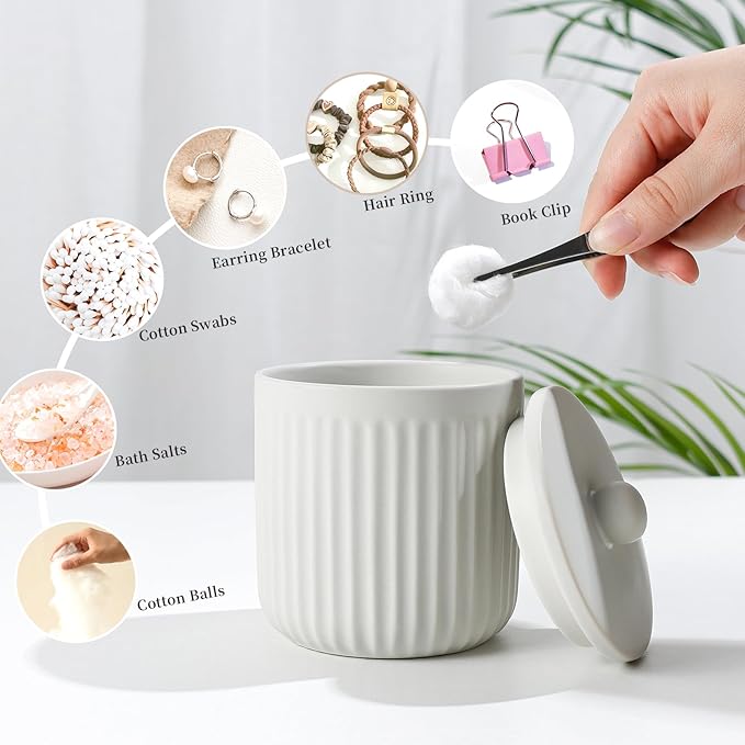 BosilunLife Ceramic Bathroom Accessories Set - Bathroom Counter Soap Set Light Grey Bathroom Decor Sets Accessories Bathroom Lotion Soap Dispenser and Toothbrush Holder Set, Soap Dish, Apothecary Jars