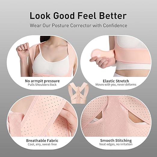 WNIEYO Back Brace Posture Corrector for Women Shoulder Straightener for Upper and Lower Back Pain Improving Postura Support Belt for Scoliosis (Pink, Large/X-Large)