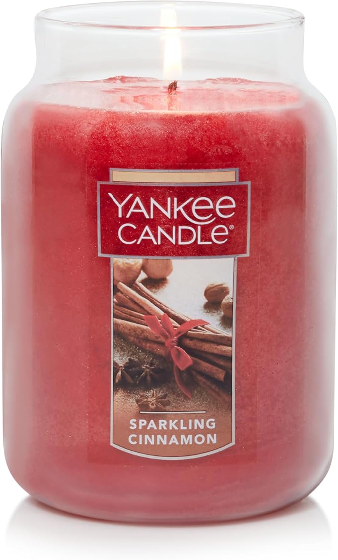 Yankee Candle Sparkling Cinnamon Scented, Classic 22oz Large Jar Single Wick Candle, Over 110 Hours of Burn Time | Holiday Gifts for All: Perfect for Fall and Winter Decor