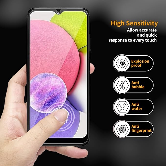3 Pack for Samsung Galaxy A03s / A03 Core / A03 Tempered Glass Screen Protector, Scratch-Proof, Bubble-Free,HD Transparent, 9H Hardness,Bubble Free,Case Friendly