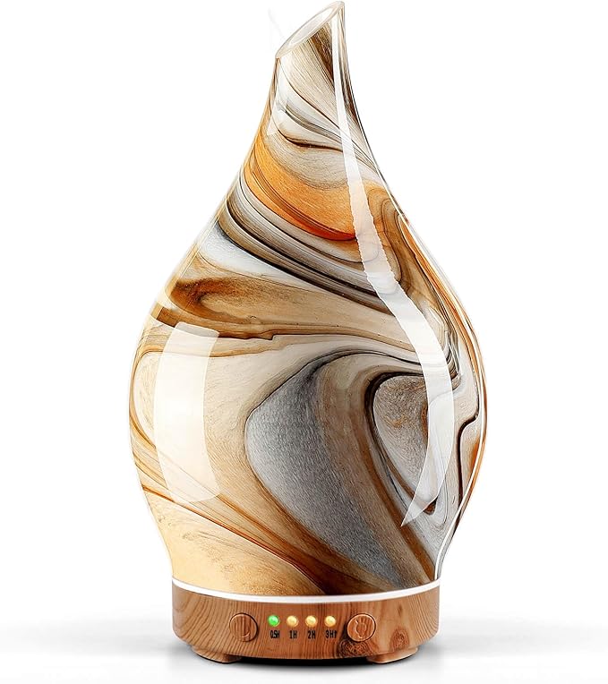 Porseme 150ml Glass Essential Oil Diffuser Aromatherapy Ultrasonic Cool Mist Humidifier 6 Running Hours Waterless Auto-Off Air Diffusers for Sleeping,Yoga,Office Working Spa and Rest (Deep Desert)