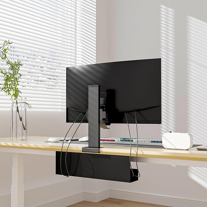 Cable Management Under Desk,17 inch Cable Management Tray,Power Strip Holder,Cord Organizer,Wire Management for Office and Home, Black