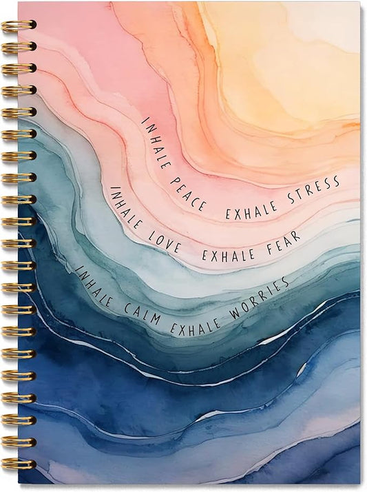 Mental Health Notebook, Inhale Exhale Meditation Watercolor Journal, Therapy Journal for Women Therapists Counselors, Inspirational Motivational Spiral Notebook, 5.5x8.3 Inch