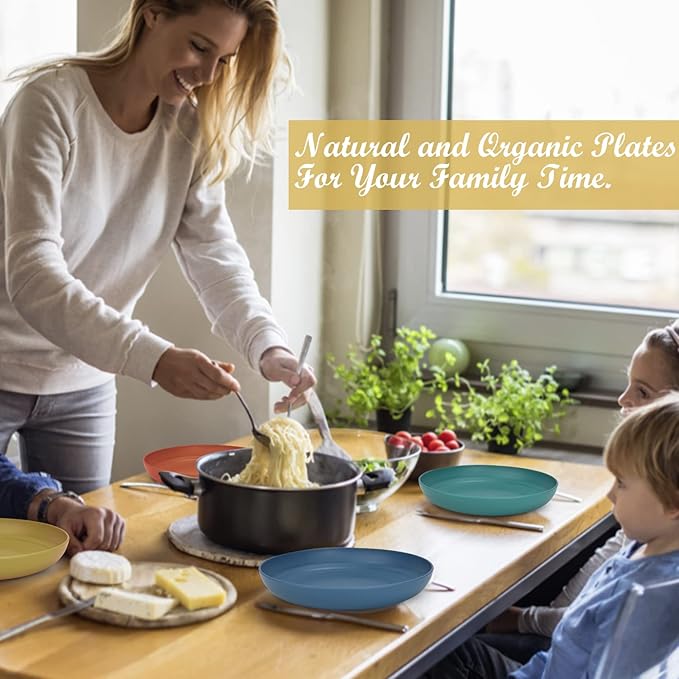 Wheat Straw Plates - 10 Inch Unbreakable Dinner Plates Set of 8 - Dishwasher & Microwave Safe Plastic Plates Reusable - Lightweight Plates for kitchen,camping (Colorful Series)