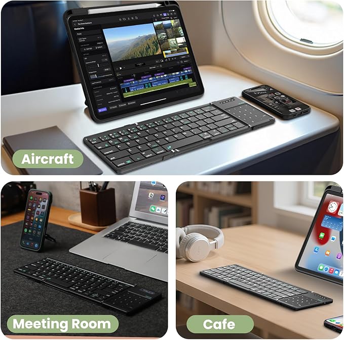 Nillkin Pocket Foldable Wireless Keyboard with Touchpad Numerical Pad for Travel Meeting for Tablet, Mobile Phone,Laptop, Full Size (Small) Keyboard (Black)