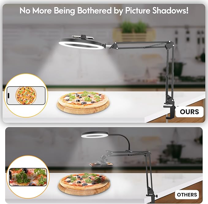 Overhead Camera Mount with Ring Light Phone Holder,10" LED Ring Light for Desk with Stand and Remote for iPhone,Phone Tripod with Light for Video Recording TikTok Live Stream Cooking Kitchen Vlogging