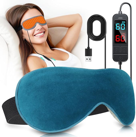 Heated Eye Mask for Dry Eyes, Stye & Migraines Relief - USB Electric Warm Compress with 20 Temp/Time Settings, Washable Flaxseed Cover for MGD, Blepharitis & Eye Strain