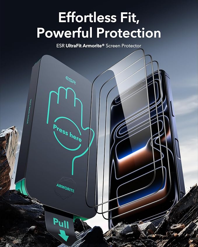 ESR 3 Pack 9H+ Glass for iPhone 17 Pro Screen Protector, [Military-Grade Shatterproof], with AR Anti-Reflective Technology, Armorite Ultra-Tough Tempered Glass with Ultra Fit Tray