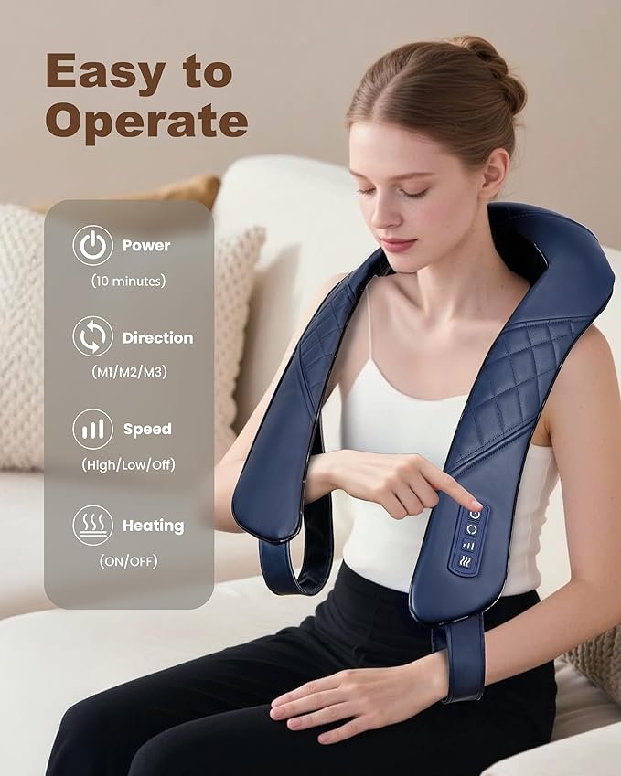 Beleduc Cordless Neck Massager for Pain Relief Deep Tissue, Shiatsu Neck and Back Massager with Heat, Portable Kneading Shoulder Massager, Gifts for Men Women Dad Mom