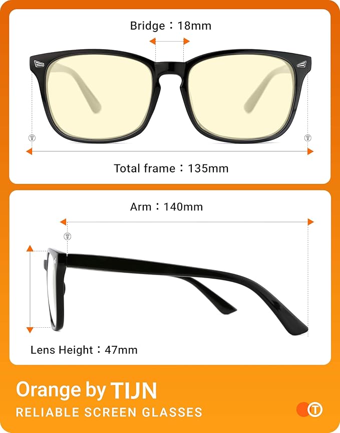 TIJN Gaming Glasses Blue Light Blocking Glasses for Women Men Nerd Eyeglasses Screen Fatigue Anti UV Glare, Black