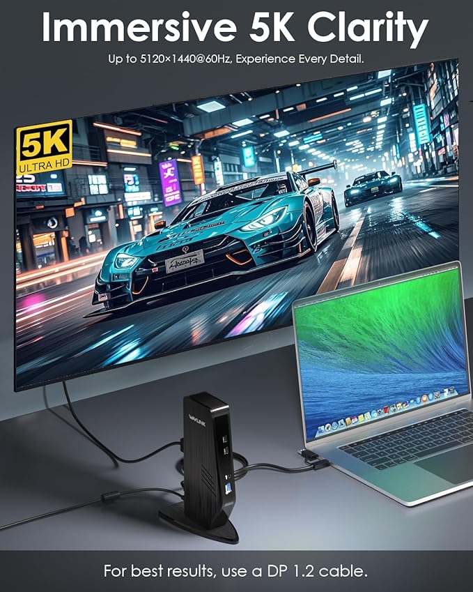 WAVLINK USB C Docking Station Dual Monitor, Dual 5K/4K@60Hz Displaylink Docking Station for M1/M2/M3/M4 Mac or Windows, 13-in-1 Laptop Dock with 2X HDMI, 2X DP, 130WPD, Gigabit Ethernet, 5X USB, Audio