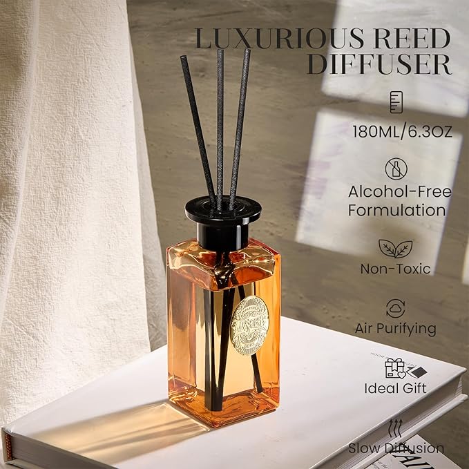 M&SENSE 6.3 oz Large Reed Diffuser Set | Cinnamon Vanilla Scent Oil Diffuser with Sticks | Hotel Collection Non-Toxic Essential Oil |for Bedroom Bathroom Living Room