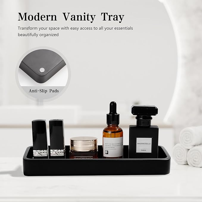 Bathroom Accessories Set, 4 Pcs Bathroom Accessory Set, Soap Dispenser, Toothbrush Holder, Qtip Holder Set, Bathroom Sets Complete, Bathroom Sink Set for Modern Home,Matte Black