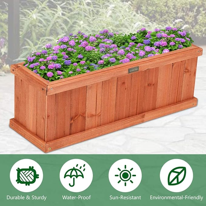 Nightcore Raised Garden Bed, Wooden Planter Box w/2 Drainage Holes, Water-Based Painting, Elevated Flower Box w/Detachable Bottom Panels for Herbs, Vegetables, Flowers Gardening (28.5” x 9.5” x 10”)