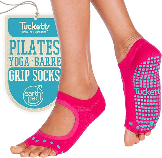 Tucketts Toeless Pilates Socks with Grips for Women, Non-Slip Yoga & Barre Socks for Stability & Barefoot Workouts, Size 6-13