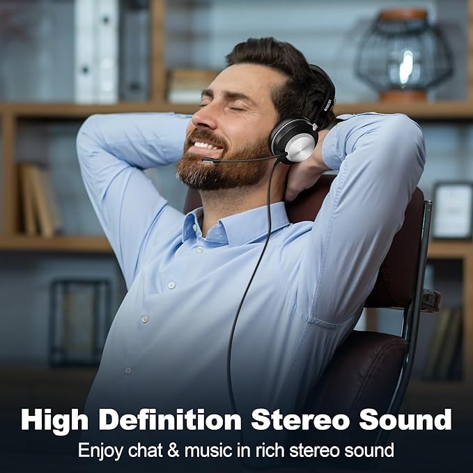 USB Headset with Mic for Laptop PC,Wired On Ear Mono Computer Headphones with Noise Cancelling Microphone,in-line Control for Office Work,Call Center,Video Meeting