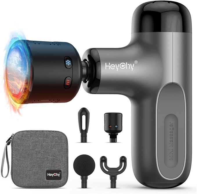 Mini Massage Gun with Heat and Cold, Deep Tissue Massage Gun, Portable Percussion Muscle Massager with 4 Massage Heads for Athletes