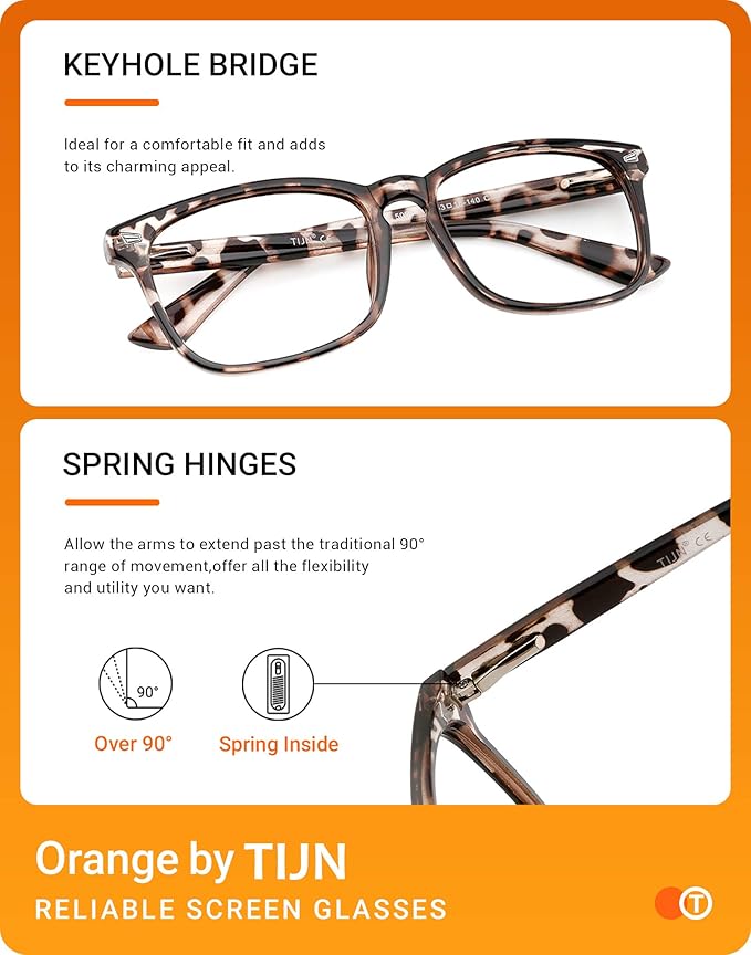 TIJN Blue Light Blocking Glasses for Women Men Clear Frame Square Nerd Eyeglasses Anti Blue Ray Computer Screen Glasses