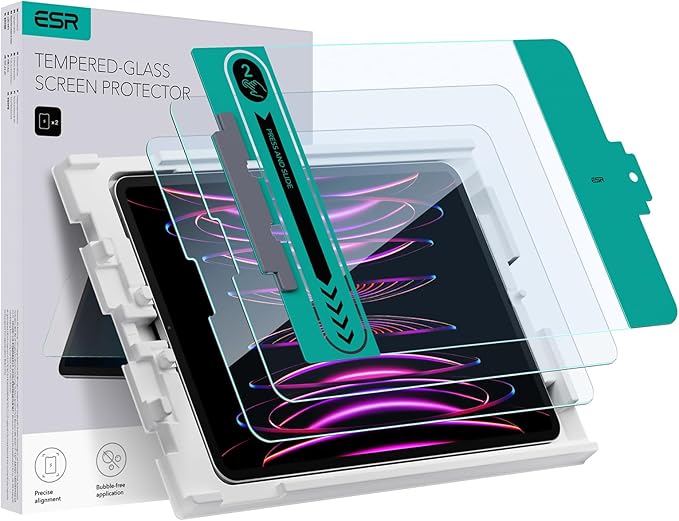 ESR iPad Pro 12.9 Screen Protector, Protective Film for iPad Pro 12.9 Inch (2022/2021/2020/2018), Tempered-Glass Film with Easy Application Tray, Scratch Resistant, HD Clarity, 2 Pack