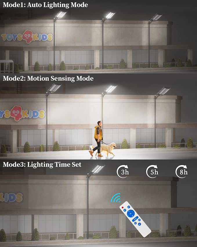 Ofuray Of-8800W Solar Street Lights Outdoor, 6500k Solar Security Flood Parking Lot Lights Dusk to Dawn,IP67 Waterproof Led with Remote Control Motion for Street,Court,Barn