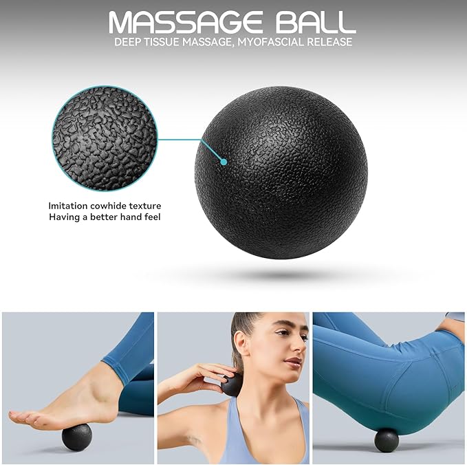 5-in-1 Foam Roller Set, Massage Roller Stick, Massage Ball, Resistance Band for Deep Muscle Massage, Trigger Point Release, Pilates, Yoga (Black-18(5 in 1))