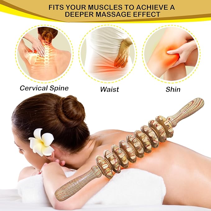 Wooden Massager Handheld Roller Trigger Point Massager Stick for Fascia, Cellulite, Muscle & Abdomen , Body Therapy Massager, Muscle Belly Relief Tool…
