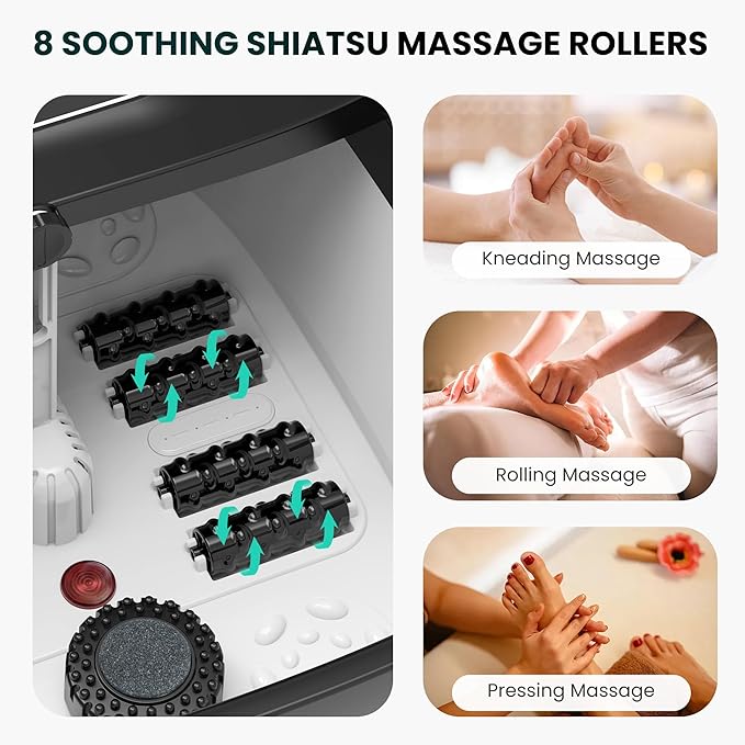 Snailax Foot Spa with Heat, Foot Bath, Collapsible Foot Spa Bath Massager with 8 Massage Rollers, Temperature Control, Bubbles, Pumice Stone, Foot Soaking Tub